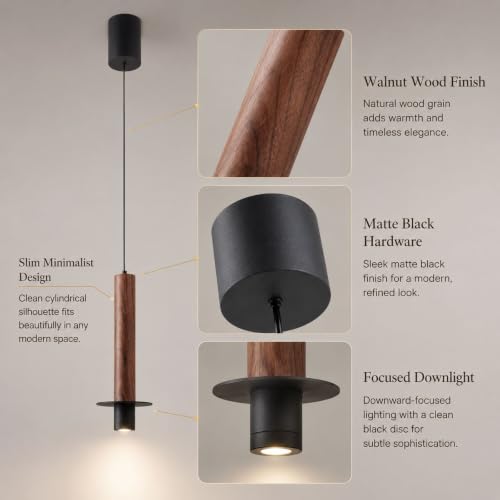 Foco colgante de madera regulable para eliminar reflejos en la mesa de cocina 6
