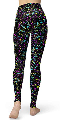 Image of sissycos Women's 80s Leggings Neon Artistic Splash Printed Buttery Soft Stretchy Pants