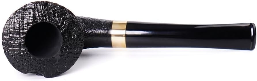 Heysong Handmade Wooden Pipe Briar Pipe Fit 9mm with Tapered Stem and Silver Ring HSAA0024 (Black)