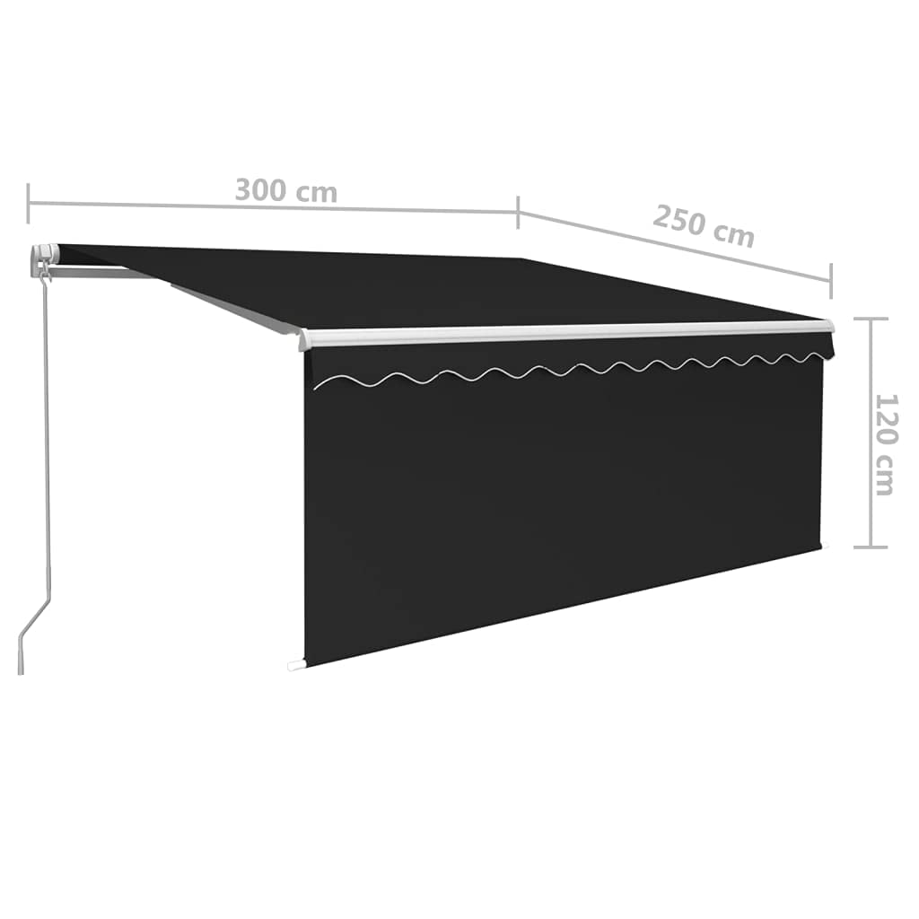 Auvent manuel rétractable avec store et LED 3x2,5 m Anthracite