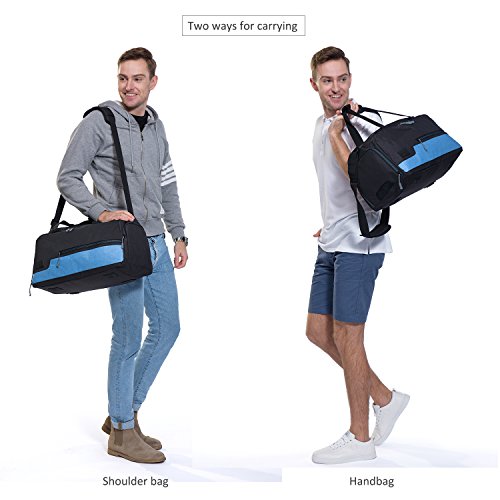 MarsBro Water Resistant Sports Gym Travel Weekender Duffel Bag with Shoe Compartment Black/Blue