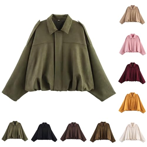 Women's Suede Jackets Oversized Short Bomber Jacket Soft Faux Suede Fleece Lined Streetwear Short Leather Jacket