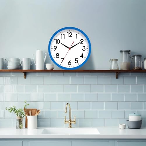 Image of AKCISOT 12 Inch Wall Clock Silent Non Ticking Modern Wall Clocks Battery Operated, Analog Classic Clock Decorative for Bedroom, Kitchen, Home Office, Bathroom, School, Living Room(Blue)