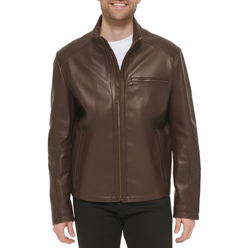 Cole Haan Herren Motorradjacke aus glattem Leder, java, Large