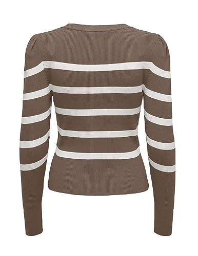 ONLY Damen Onlsally L/S Puff KNT Noos Pullover, Walnut/Stripes:Cloud Dancer,XL 4