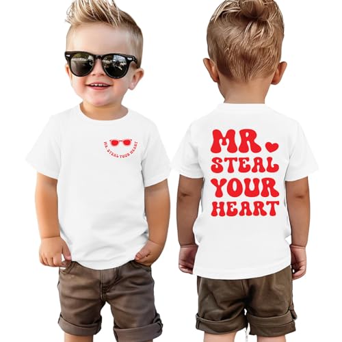 Image of VVNTY Valentines Shirts Toddler Boys Love Heart Graphic Tee Funny Letter Print Tops