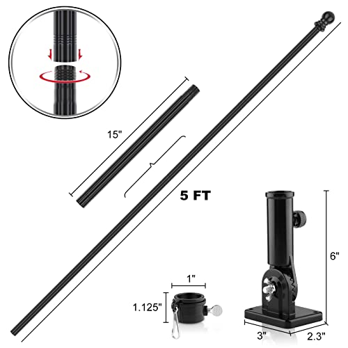 Black Flag Pole, 5Ft Residential And Commercial Flagpoles Kit With 6 Tangle Free Rings And Bracket, Stainless Wall Mounted Flag Poles For 2X3 3X5 4X6 American Flag Outdoor Yard Garden House Porch #TOP2