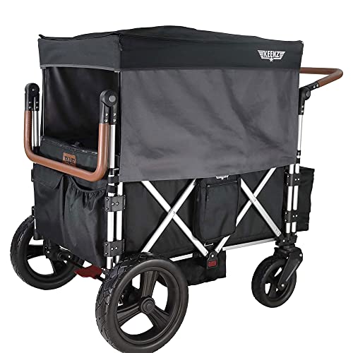 Keenz 7S+ 4 Seater Stroller Wagon – Push Pull Folding Wagon Stroller – Collapsible Quad Kids Wagon With Seats And Harnesses – Folding Stroller Cart With Canopy For 12M+ Babies And Toddlers, Black #TOP3