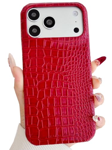 Coque iPhone 17 Pro en cuir crocodile rouge pour femmes