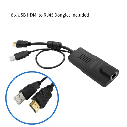 Image of 1U Rack Mount KVM Console, 8 Port Cat5 KVM Switch with 8 HDMI to RJ45 Dongles, 19 inch Rackmount Monitor Keyboard,OSD /Hotkey /Button Switching,1280x1024 60Hz 5:4 Ratio,Compatible with Windows Linux Mac Sun