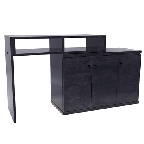 arne デスク 伸縮 収納 作業台 机 おしゃれ 棚 L字 コーナー 日本製 完成品 幅92cm〜幅160cm 扉付き 開き戸 T+D 90W扉 BP 黒 受注生産品 ☆