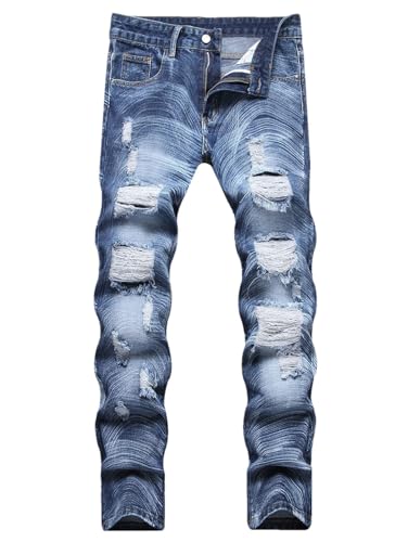 Men's Hole Breaking Street Slimming Straight Leg Denim Zipper Pants