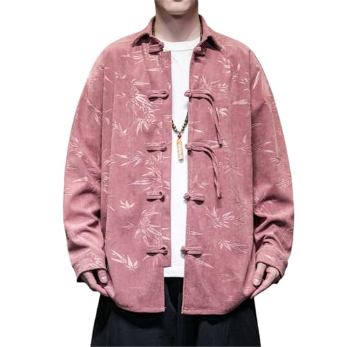 Traje Tang estilo chino de pana rosa M para hombre con chaqueta de diseño oriental retro Zhongshan