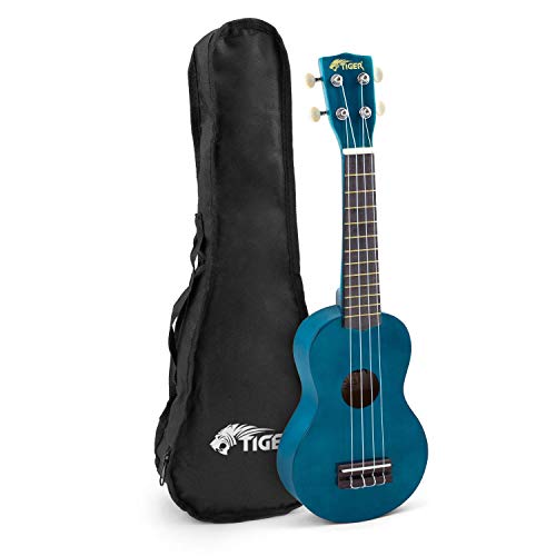 Ukelele Soprano Tiger con bolsa de transporte, púa de fieltro y cuerdas de repuesto - Blue Teal