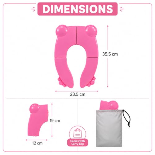 Image of Kids Station Baby Portable & Foldable Baby Unisex Potty Training Toilet Seat with Non-Slip Base, Splash Guard, and Storage Hook-Ideal for 0-6 Year Child, Travel-Friendly (Pink, Foldable Potty Seat)