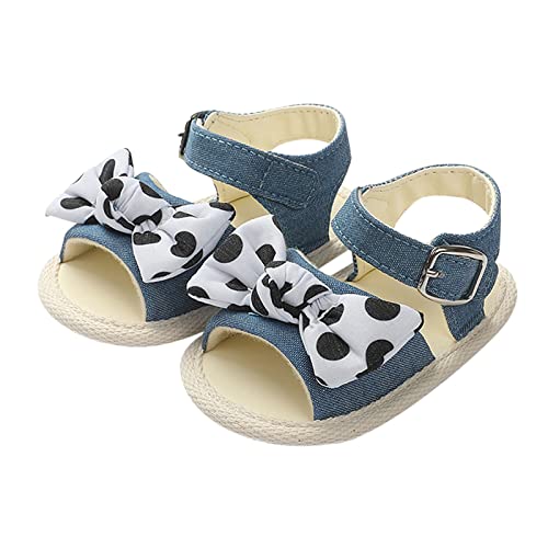 Baby Infant Boy Girl Sandals Open Toe Bowknot Shoes Newborn First Walkers Crib Shoes Flat Shoes Summer (Blue, 6 Infant)
