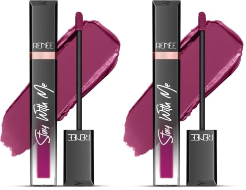 Image of RENEE Stay With Me Matte Transferproof Liquid Lipstick- Hunger for Berry | Waterproof & Smudge-proof | Bold Pigment, Lightweight & Long-lasting | With Hyaluronic Acid & Vitamin E | 6 ml (Pack of 2)