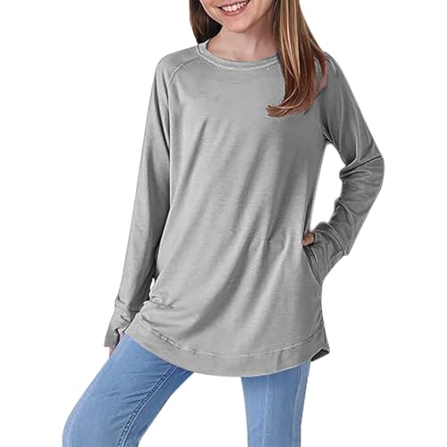 Girls Long Sleeve Shirts with Thumb Hole Crew Neck Tunic Tops for Teens Baggy Fall Blouse Cute Trendy Tween Clothes