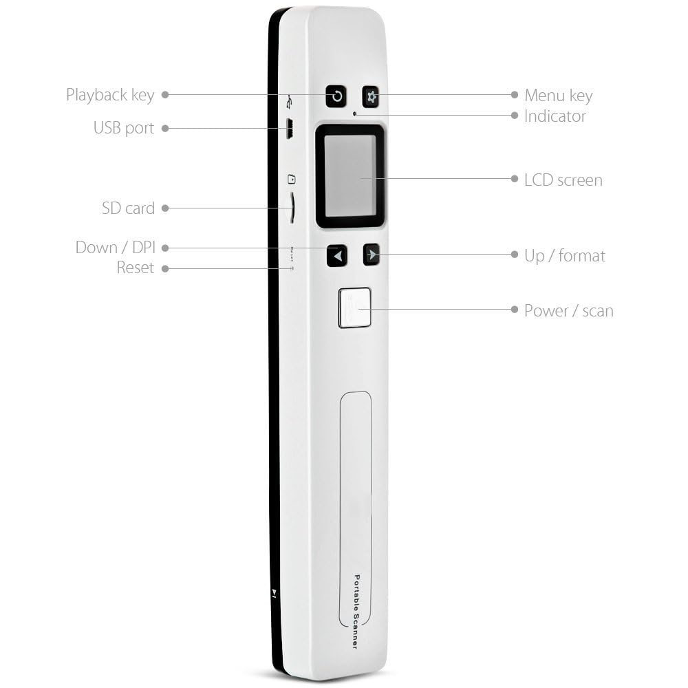 1050 Dpi Portátil A4 Papel Documento Escáner Pen Wireless Book Scanner (Blanco)