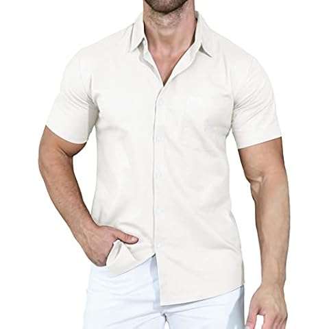 YTD Men's Linen Casual Short Sleeve Shirts Button Down Summer Beach Shirt Cover