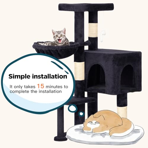 Image of BestPet | 37 inch Cat Tree Tower | Dark Gray | Sturdy Multi-Level Cat Tree