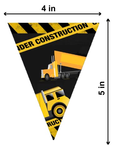 Image of WOW Party Studio Construction Theme Happy Birthday Bunting Banner - 10ft Long Flag Pennants, Premium Cardstock Kids Birthday Party Decorations, Wall Hanging Truck Theme Backdrop Banners