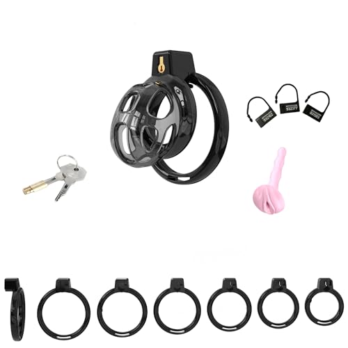 Hdynasty Cage de Soutien Invisible en résine Souple pour Homme avec 6 mousquetons Fixes et 1 cathéter en Silicone Souple (Noir, D12)