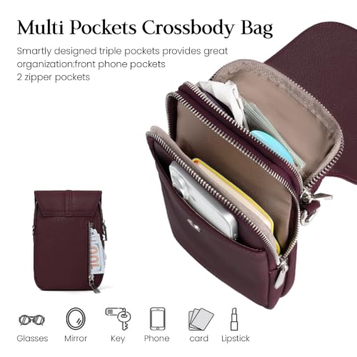 Image of befen Genuine Leather Small Crossbody Bags for Women Cell Phone Purse | Real Leather, RFID Blocking Card Slots, Multi Pockets, Cell Phone Bag, Travel Purse, Anti Theft