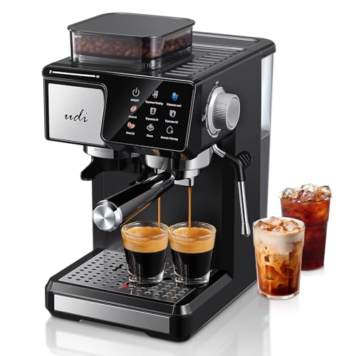 UDI 20Bar Espresso Machine with 20 Grind Settings - Touchscreen Control, Auto Grind (Single/Double Cup), Steam & Self-Cleaning, Quick Brew Café-Quality Coffee Maker for Home​