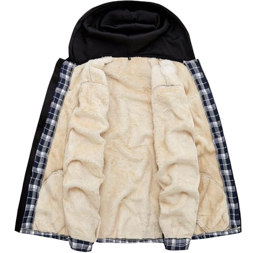 Men's Winter Fleece Warm Thick Plaid Jackets Heavyweight Cotton Hoodies Flannel Hooded Shirt Jacket2