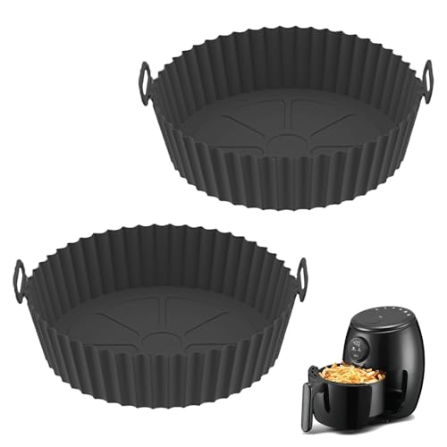 Luoqun88 Silicone Air Fryer Liner, 2 Pack Round Reusable AirFryer Liners, Air Fryer Accessories Heat-Resistant Pot Replacement for Disposable Parchment Paper Liner for Oven Microwave (20cm/7.9inch)