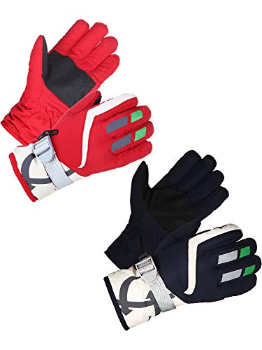 2 Pairs Kids Winter Gloves Waterproof Mittens Children Thicken Ski Snow Gloves Snowboard Gloves For Boys Girls Warm Gloves Cold Weather Outdoor Sport Mittens Windproof (Navy Blue, Red) #TOP1