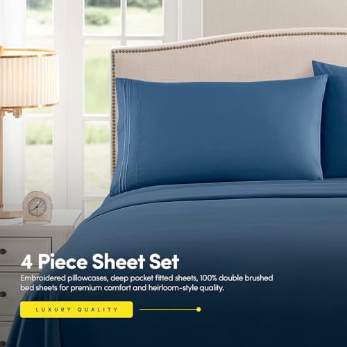 Image of 1500 Supreme Collection RV Short Queen Sheets Set, Denim Blue - Short Queen Bed Sheets for RV Camper Mattress, 1500 Supreme Collection Soft Sheets, RV Queen Size, Denim Blue