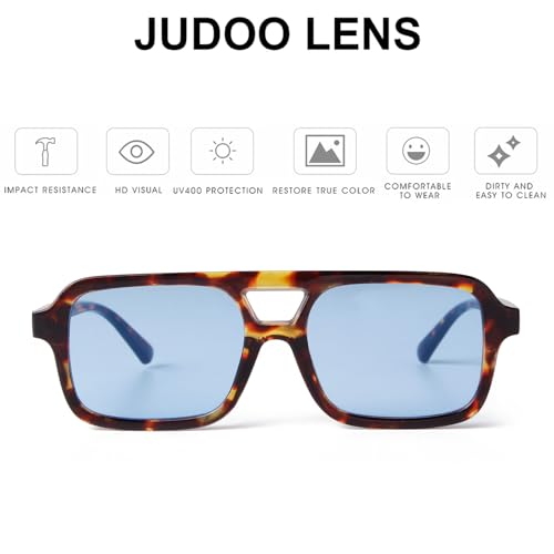 JUDOO Trendy Square Aviator Sunglasses for Women Retro 70s Plastic Frame Tinted Shades4