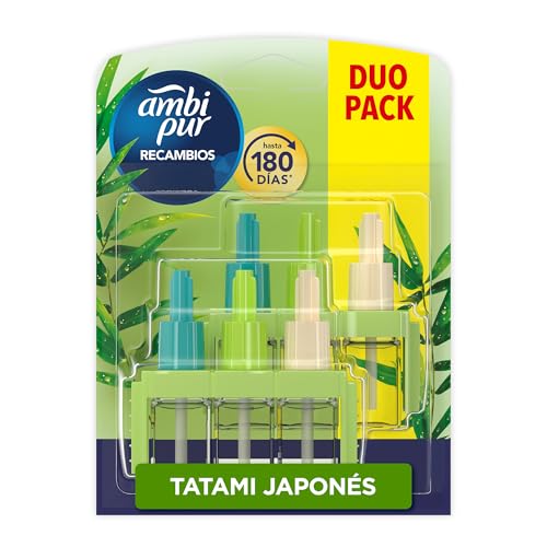 Ambipur 3Volution Tatami Japonés Recambio De Ambientador Electrico 80ml, 3 Aromas Que Se Alternan Para Eliminar Olores, El embalaje puede variar