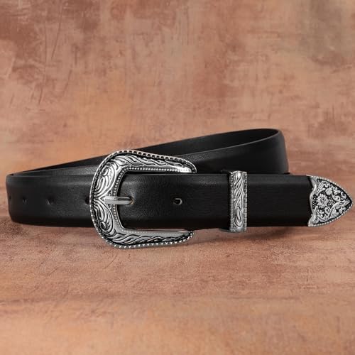 Women's Western Genuine Leather Belt for Jeans with Vintage Metal Buckle 5