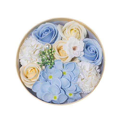 MIPAHI Blue Soap Flower Small Round Box With Floral Fragrance And Charming Rose, Natural Plant Essential Oil Soap Gift for Lovers And Mothers On Anniversary,Wedding,Valentine's Day