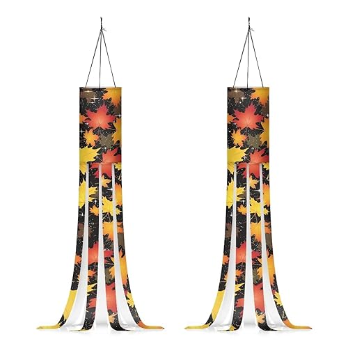 Eheartsgir Autumn Red & Yellow Maple Leaves Windsock Flag Outdoor Hanging Lightweight Durable Fabric Home Yard Patio Lawn Garden Party Fall Thanksgiving Decor