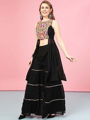 Image of A.T.U.N. (ALL THINGS UBER NICE) Womens Floral Printed Angrakha Pure Cotton Kurta with Palazzos & Dupatta Set | Traditional Ethnic Wear Clothing Set