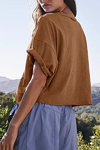 Women's Oversize Workout Crop Tops Casual Short Sleeve Drop Shoulder Boxy T-Shirts Roll Hem Basic Loose Yoga Running Tees - Image 4