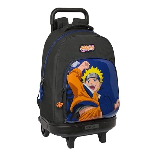 Safta Naruto Ninja - Mochila Grande con Ruedas, Compacta, Extraíble, Ideal para Niños de Diferentes Edades, Cómoda y Versátil, Calidad y Resistencia, 33x22x45 cm, Color Negro/Azul