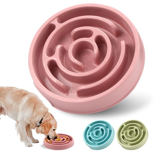 Slow Feeder Dog Bowls, Silicone Dog Bowl with Anti-Slip, Slow Feeder & Non-Slip Design, Boredom and Anxiety Reducer, Suitable for All Breed Dogs and Cat (Pink)