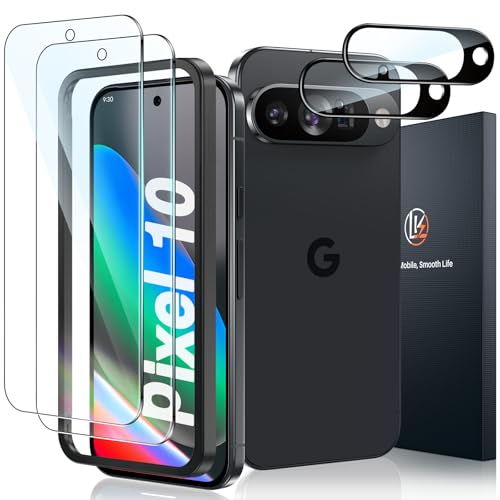LK 2 Pack for Google Pixel 10 Screen Protector with 2 Pack Camera Lens Protector [New Version] Support Fingerprint Unlock, HD 9H Tempered Glass Screen for Pixel 10, Anti-Scratch, Bubble Free