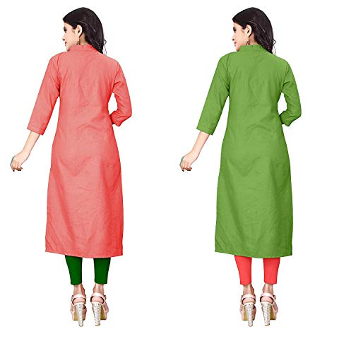 Image of NATEK Women's Cotton Straight Plain Kurtis Combo Pack of 2