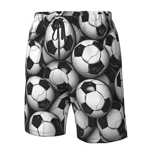 Black and White Soccer Ball Pattern Men's Swim Trunks Quick Dry Board Shorts with Pockets Casual Drawstring Beach Shorts4