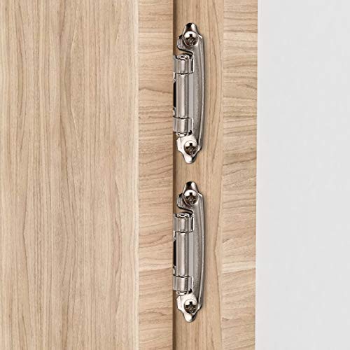Furniware 30Pcs 3/8\" Inset Hinges,Face Mount Self Closing,Kitchen Cabinet Door Hinges,Overlay Decorative,Brushed Satin Nickel