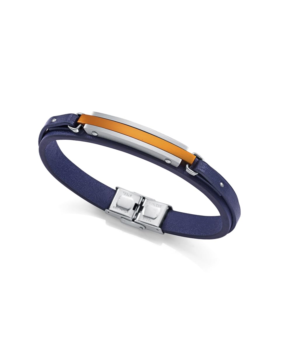 Viceroy Fashion Pulsera Hombre 14146P09019 - Piel Azul, Placa Naranja, 21.5 cm