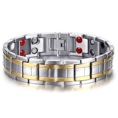 Stainless Steel Magnetic Bracelet- Arthritis Pain Relief & Carpal Tunnel Relief Magnetic Therapy Bracelets for Men (Silver & Gold)
