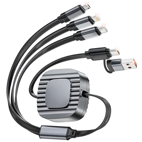 Retractable Multi Charging Cable, 3 in 2 Universal Cord, Retractable Car Charging Cable with USB A/C to L/USB C/Micro USB Port for iPhone 17/16/Galaxy/PS/Tablets/Pads, Car Accessories for Women