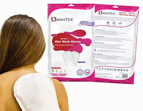 Omnitex Premium Luvas de banho para cama (10 unidades), adequadas para micro-ondas, com creme de barreira de dimeticona, aloé vera e vitaminas, sem enxaguar, sem álcool e parabenos